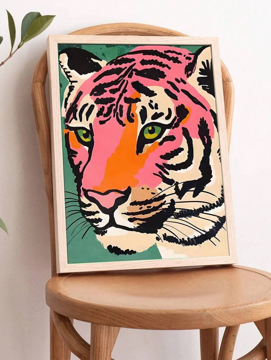 1入組粉色老虎動物裝飾畫,無框 - 彩色 - 查看 1
