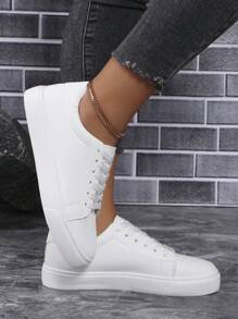2024 Women's New White Lace-Up Soft-Soled Comfortable Campus Style, Street Outdoor Casual Sneakers For Women