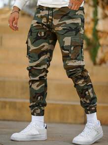Pantalón de carga de utilidad para hombre, con diseño de camuflaje multibolsillos, pantalones informales para exterior de moda