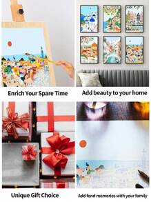 6pcs/Set Frameless Digital Oil Painting 25x35cm With Paints And Brushes, DIY Acrylic Paint Set For Beach Castle Easy Painting, Art And Crafts For Home Room Decoration, Best Stress Relief Gift, Suitable For Beginner Adults
