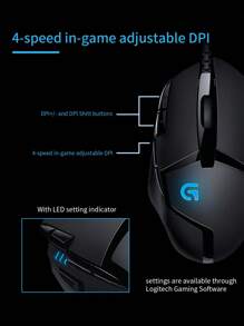 Ratón de juego con cable G402 Hyperion Fury, 4.000 DPI, ligero, 8 botones programables, compatible con PC - Negro - Negro - Ver 2