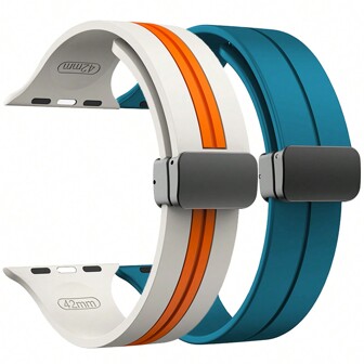 New Sport Magnetic Watchband Strap For Apple Watch Band 49mm 46mm 44mm 45mm 40mm 41mm 42mm 38mm Silicone Bracelet Compatible With IWatch Series 10 9 8 7 6 5 4 3 2 1 Se Ultra 1/2