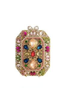 Luxury Multi-Color Rhinestone Party Clutch Bag, Suitable For Parties, Proms, Weddings. Diamond Studded Wallet With Chain Strap - Multicolor - View 2