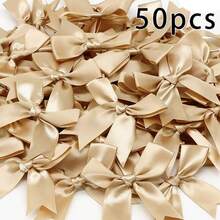 50入組大型織帶蝴蝶結，金色緞帶尾巴蝴蝶結，用於禮物包裝、派對裝飾、混色可愛蝴蝶結用於蛋糕、爆米花、糖果和禮品包裝