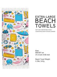 1入組80 * 167公分美人魚公主沙灘毛巾，帶流蘇，海洋世界生物沙灘毛巾，超大柔軟吸水沐浴毛巾，適用於游泳瑜珈運動 - 彩色 - 查看 15