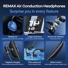 REMAX Tai nghe không dây Air Conduction,Tai nghe thể thao,Âm thanh nổi 3D,Chống nước IPX6, Nghe nhạc/Cuộc gọi/Thể thao, Tín hiệu ổn định, Đeo mà không bị áp lực và không bị gò bó,Tương thích rộng rãi,Siêu bền,Dễ sử dụng, Chờ lâu,Chứng nhận FCC&CE&RoHS,Màu đen - màu đen - Xem 4
