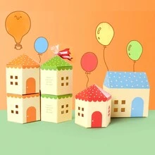 1入組/5入組多彩房屋城堡簡單可愛糖果餅乾包裝盒，房子形狀，可愛的小城堡，孩子節慶禮物 - 彩色房子城堡 - 查看 12