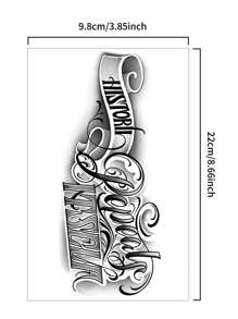 Tatouage temporaire de lettre anglaise avec décoration créative de style européen, imperméable à l'eau et à la transpiration, durée de 1 à 2 semaines, jus d'herbes réaliste et faux noir non réfléchissant tatouages ​​pour hommes, Autocollants de tatouage pour bras, poitrine, jambe, art corporel moderniste.