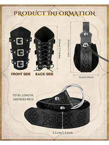 4pcs/Set Renaissance Accessories, Medieval Viking PU Leather Arm Guard, Waist Bag And Embossed Belt For Cosplay Costume Festival Party,Halloween