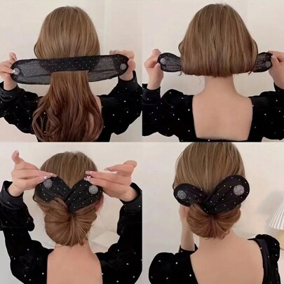 1pc Women's Glittering Rhinestone Decorated Bowknot Mesh Hair Twist Clip Bun Maker, Suitable For Parties ,Hair Styling Tools
