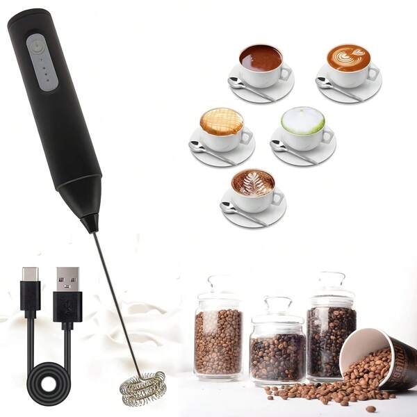 1 pieza Espumador de leche recargable y automático, batidor de espuma eléctrico, regalo ideal para el café, espumador de café manual para lattes, espumador de leche eléctrico manual para capuchinos, café bulletproof, regreso a clases