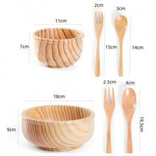 1pc Set Of Large And Small Wooden Salad Bowls With Spoon And Fork - Multicolor - View 4