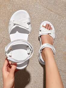 Women Outdoor Sport Sandals Athletic Hiking Flat Sandals Summer Hook Loop Comfortable Quick Drying Water Sandals Shoes - trắng - Xem 4
