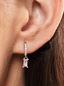 1 đôi bông tai dài bằng Zirconium màu cho nữ bạc Sterling S925 trang sức cao cấp dành cho nữ làm quà tặng tiệc kỷ niệm quà tặng bông tai trang sức cao cấp - Bạc - Xem 4