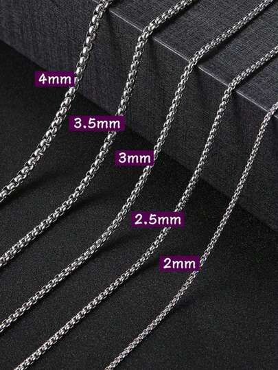 1pc Stainless Steel 2-4mm Punk Box Chain Necklace, Unisex Hip Hop Style Fashion Jewelry Accessory