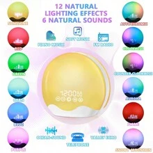 1入日出模擬鬧鐘喚醒燈，觸控及雙面自然光線，含1個USB電纜，雙鬧鐘及貪睡功能，12種顏色夜燈，適合兒童、重度睡眠者、臥室及助眠 - 白色 - 查看 8