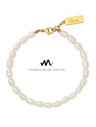 MiDuoDuo 1pc French Elegant Beautiful Square Pendant Necklace With Freshwater Pearl Bracelet, Stylish Accessories Gift For Women