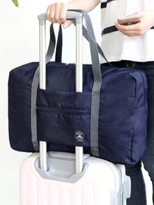 多功能便携式可折叠旅行收纳袋花卉字母图案大容量行李收纳袋旅行袋手提包手袋手拿包健身包过夜包周末包瑜伽健身衣服收纳袋旅行袋 - 藏蓝色 - 查看 3