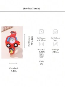 Reloj de cuarzo para niños con correa de silicona y diseño de autos lindos - Rojo - Ver 4