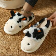 Cartoon Soft And Cute Cow Slippers, Indoor Home Slippers, Lovely Animal Slippers, Thick-Soled Slippers For Women - Black and White - View 6
