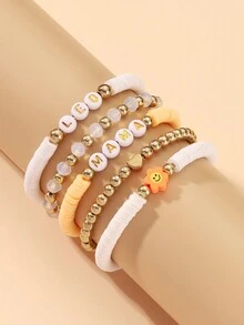 5 Pieces Of Soft Clay Mama Mother's Day Beaded Bracelets - Multicolor - View 1