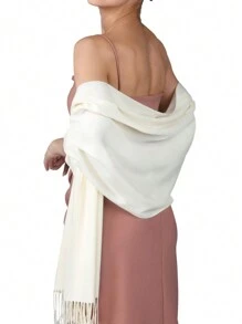 1pc Women Solid Color Silky Pashmina Shawl Wraps Soft Bride Bridesmaid Shawl For Formal Evening Party Wedding Accessories Women - A - View 26