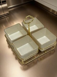 1pc Gold Plated Candy Snack Dish Stand Christmas Gift - Milky White - View 1