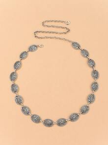 Y2K Vintage Western Style Metal Chain Waist Chain With Embossed Floral Pattern, Multi-Layer Body Chain For Women's Waist - Silver - View 1