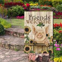 1入組歡迎朋友可愛豬花園旗，戶外農家裝飾亞麻雙面花園旗幟30x45cm，為家人和朋友帶來有趣的農家禮物，適用於花園旗幟禮物 - 多色 - 查看 11