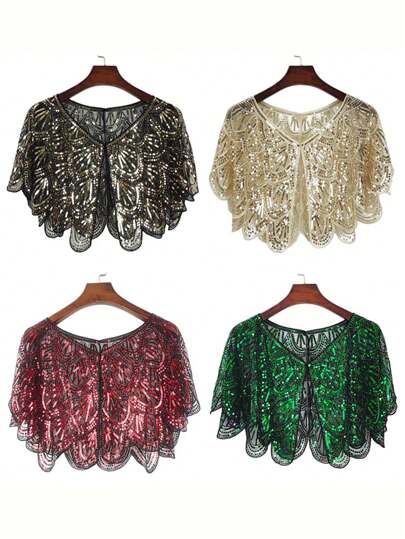 Nuevo chal con lentejuelas, capa corta de estilo vintage elegante para mujeres en fiestas, con tela ligera, transpirable y brillante, accesorio para el Día de San Valentín