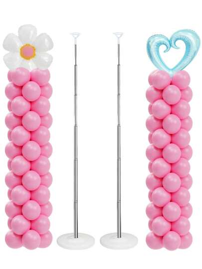 1/2 套气球柱支架套件，适用于地板金属伸缩设计 80 英寸高度可调节气球塔架，适用于生日、婚礼、派对装饰、返校情人节