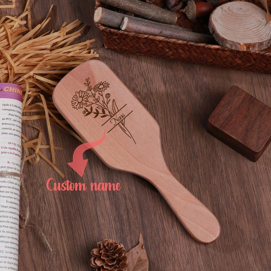 1 cái, Phong Cách Đơn Giản Cá Tính Hoa Trang Trí Đệm Không Khí Lược Massage Bàn Chải Gỗ Mái Chèo Bàn Chải Tóc Khắc Laser Quà Tặng Ngày Của Mẹ Quà Tặng Bạn Bè Quà Tặng Bà Cô Gái Phù Dâu Quà Tặng Mẹ Quà Tặng Tự Nhiên Bàn Chải Tóc Quà Tặng Trẻ Em - phong cách 1 - Xem 1