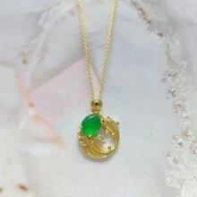 天然玉髓，鍍金工藝鑲嵌項鍊吊墜，時尚珠寶，女士項鍊珠寶，寶石項鍊，假日禮物，送給她的禮物。 - 金魚4 - 查看 1