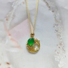 天然玉髓，鍍金工藝鑲嵌項鍊吊墜，時尚珠寶，女士項鍊珠寶，寶石項鍊，假日禮物，送給她的禮物。 - 金魚4 - 查看 2