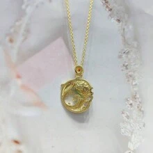 天然玉髓，鍍金工藝鑲嵌項鍊吊墜，時尚珠寶，女士項鍊珠寶，寶石項鍊，假日禮物，送給她的禮物。 - 金魚4 - 查看 4