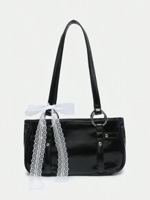 1 件女士蕾丝蝴蝶结芭蕾舞者风格腋下法棍包，复古 Y2K，适合外出、约会 - 黑色 - 查看 1