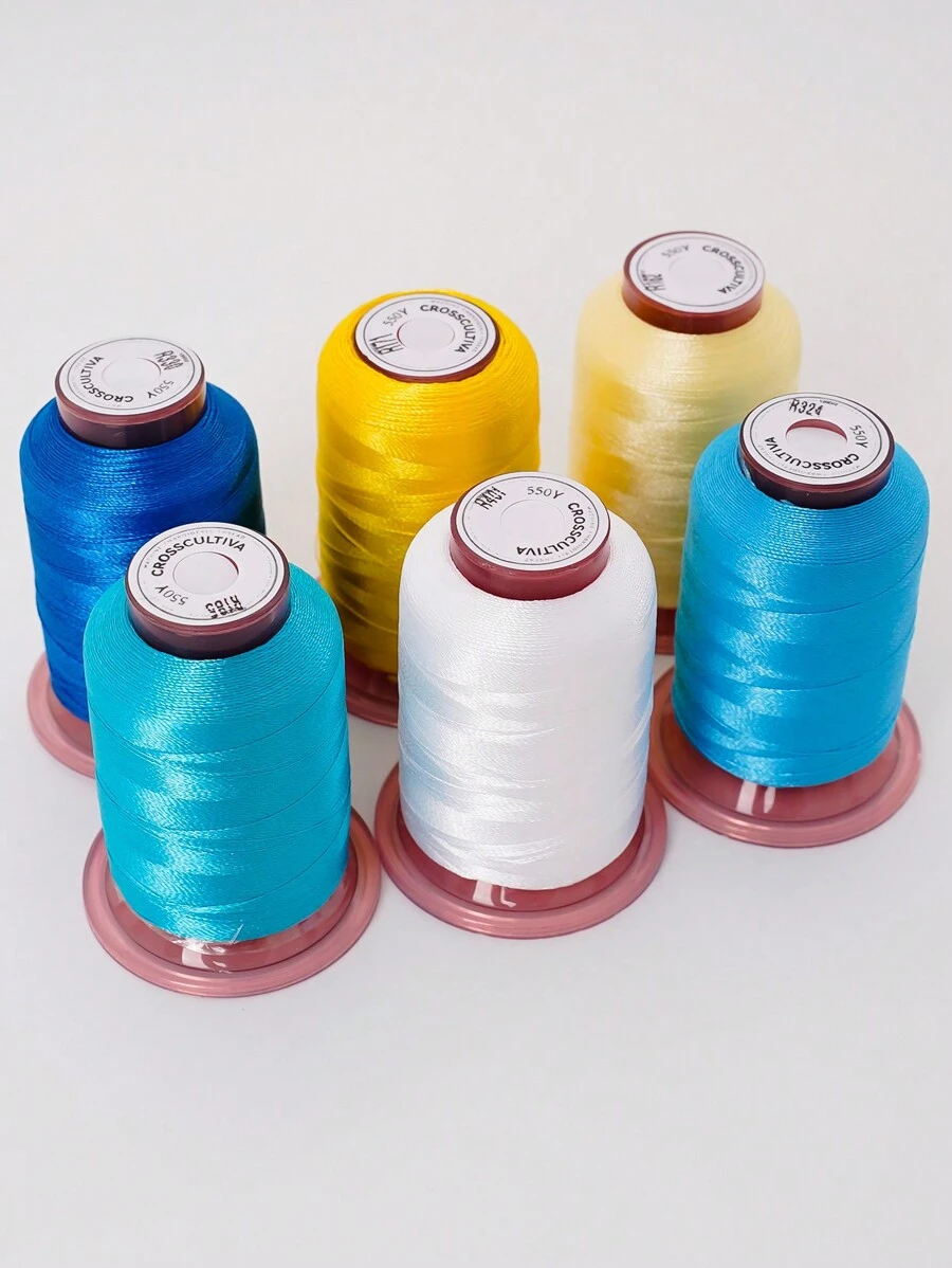 6 sợi chỉ thêu đầy màu sắc để thêu vi tính, chỉ thêu tay DIY để sử dụng tại nhà, chất liệu quần áo & phụ kiện - xanh vàng trắng - Xem 1