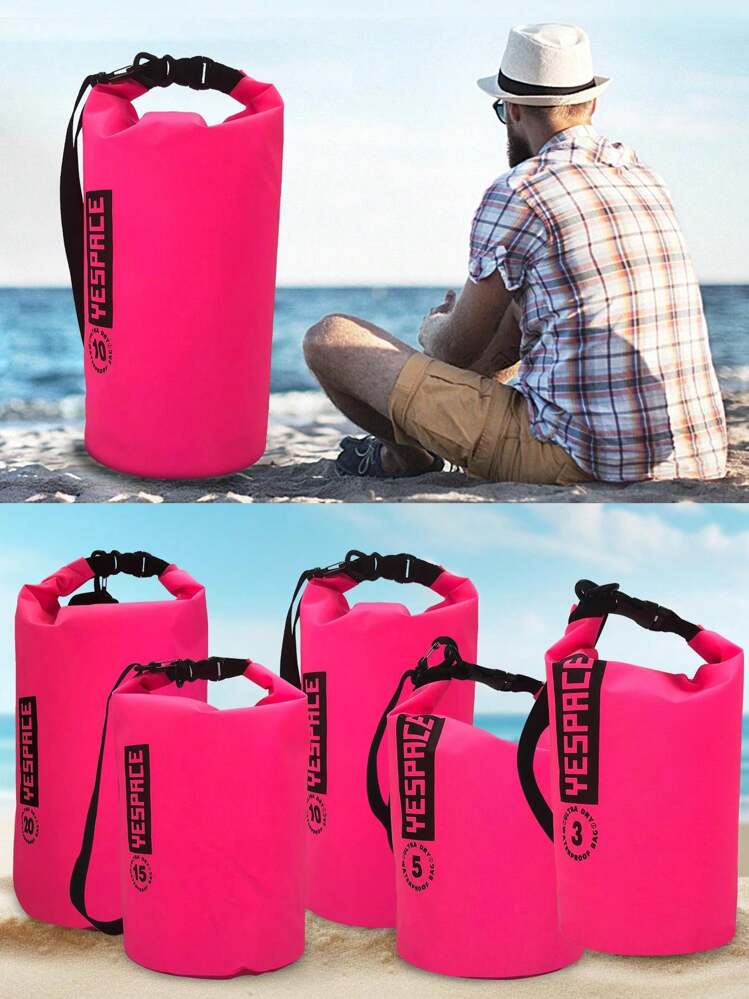 YESPACE 3L/5L/10L/15L/20L Bolsa seca impermeable de PVC con bolsillo de malla, unisex, para natación/navegación/kayak/camping/playa, cartera para deporte al aire libre, vacaciones de verano, viajes, piscina, bolsa deportiva de gran capacidad para mujeres y hombres, bolsa de viaje esencial impermeable para la playa - Rosa coral - Añade 1