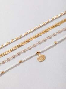 4pcs Beachy Casual Vacation Style Shell & Beaded Alloy Rope Bracelet Set For Women, Dating Gift - Braiding - View 6