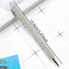 1支鑲有鑽石裝飾的原子筆，可縮回的筆，適用於學校辦公室書寫工作，學校文具 - 銀色 - 查看 4