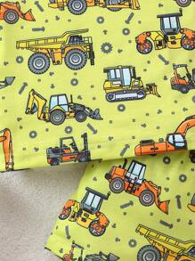 Casual 2-Piece Set With Cartoon Car Print Top & Shorts For Baby Boy - Yellow - View 5