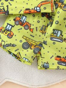 Casual 2-Piece Set With Cartoon Car Print Top & Shorts For Baby Boy - Yellow - View 6