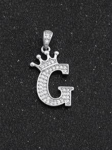 1pc Sparkling Initial Lettet & Crown Pendant  Chain Necklace A-Z Customized Name Alphabet Necklace For Women For Party - Silver - View 26