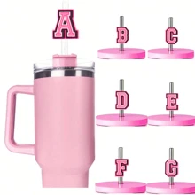 1入組字母吸管裝飾，粉色可愛吸管裝飾，適用於0.4英吋吸管，派對裝飾