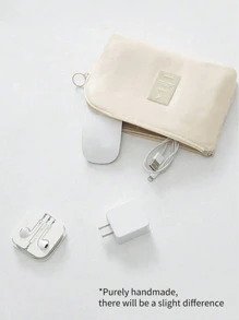 旅行和商务多功能数码收纳包，用于电源、数据线、充电器、化妆品、便携式收纳包，适用于商务、旅行、学校、学院、办公室、学校用品、学校配件、返校大学生收纳包 - 米色 - 查看 7