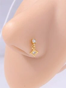 KARYOKO 1 PC Golden Tiny Dangle Nose Stud Shiny CZ Silvery Dangling Nose Piercing Jewelry For Women Men Small Ear Nose Bone Ball Pin Party Jewelry Gift - Dangle Nose Stud - View 2