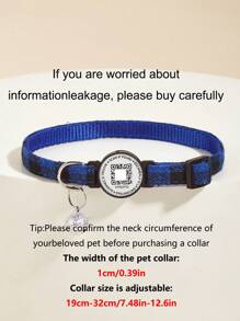 1 pieza Etiqueta electrónica de mascota con código QR y diseño a cuadros de colores, fabricada en nylon para evitar pérdidas, se pueden ingresar los datos del propietario para ayudar a encontrar a la mascota perdida. La información se puede modificar por el dueño después de escanearla. Apto para gatos y perros pequeños/medianos. - Azul - Ver 2