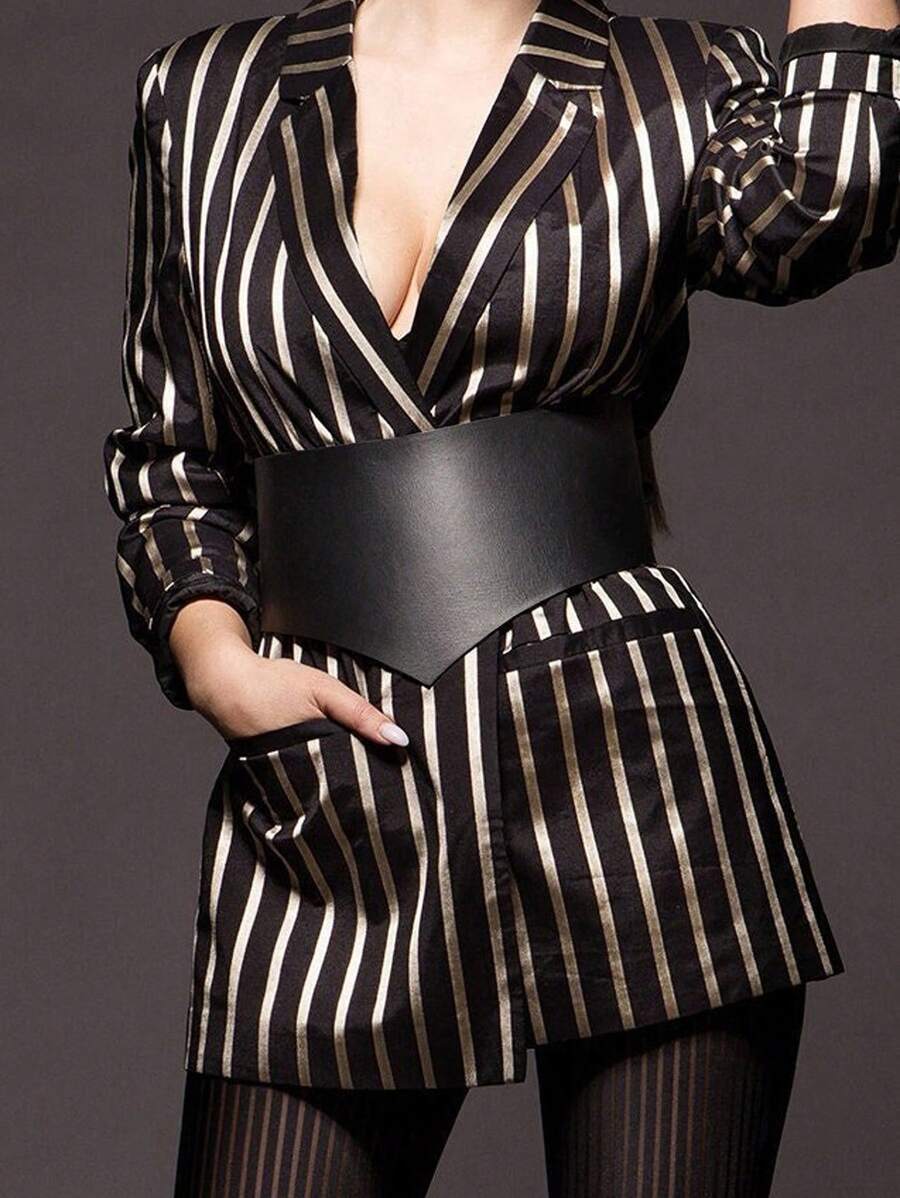 1 chiếc thắt lưng bản rộng màu đen có thể điều chỉnh cho nữ, thắt lưng thời trang, kiểu dáng corset, Halloween, mùa hè, trường học - màu đen - Xem 1