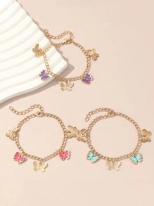 3 Stücke/Set süße Kinderarmreifen mit bunten Schmetterling Anhängern