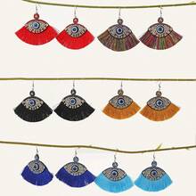 2pcs Bohemian  Earrings, Velvet Eye-Shaped Earrings With Tassels And Rhinestone Decoration, Suitable For Women And Girls